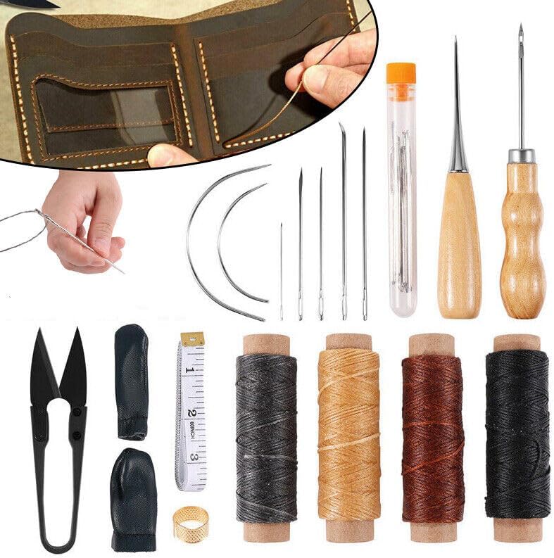 28pcs Leather Sewing Awl Thread Kit with Waxed Thread Manual Speedy Stitcher Tool，Leather Sewing Tools for DIY Leather Craft Leather Upholstery Repair Kit