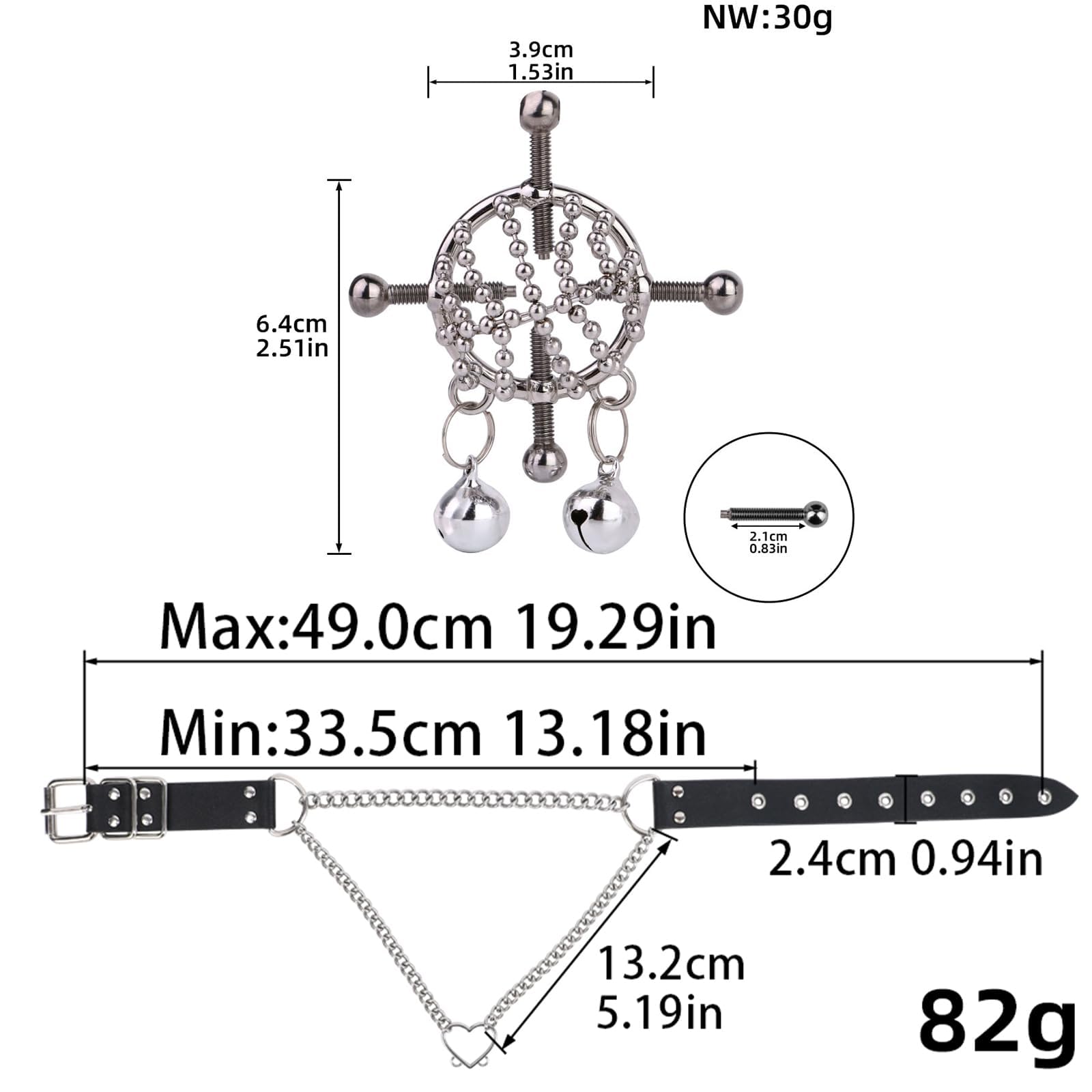 Verstellbare Metall Nippelklemmen Edelstahl rustwarzenklemmen für Frauen mit Kette und Halsband Fetisch Nipple Clamps Nippelsauger und Bruststimulator für BDSM Erotik Paare Interesse steigern