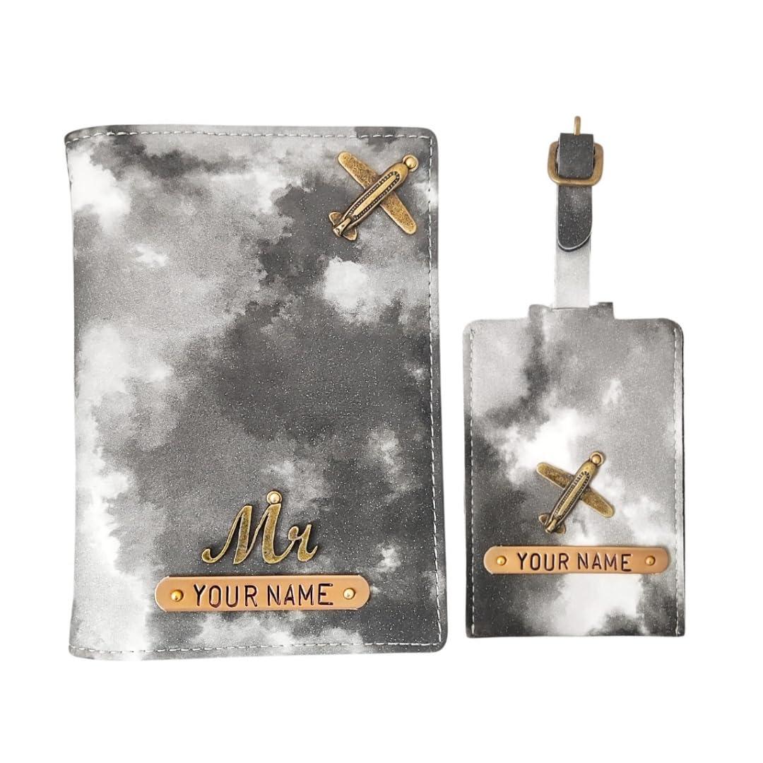 The Bling Stores Personalized/Customized Custom Soft PU Leather Passport Cover with Luggage Tag/Name Crafted with Charms/Unique Design Unisex (Set of 2)