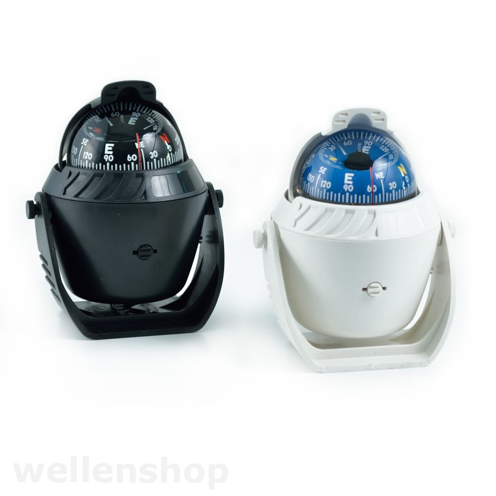 Bootskompass 12V LED Beleuchtet mit Sonnenschild Schwarz oder Weiß Kunststoff ABS Marinekompass Plattenkompass Kompass Boot