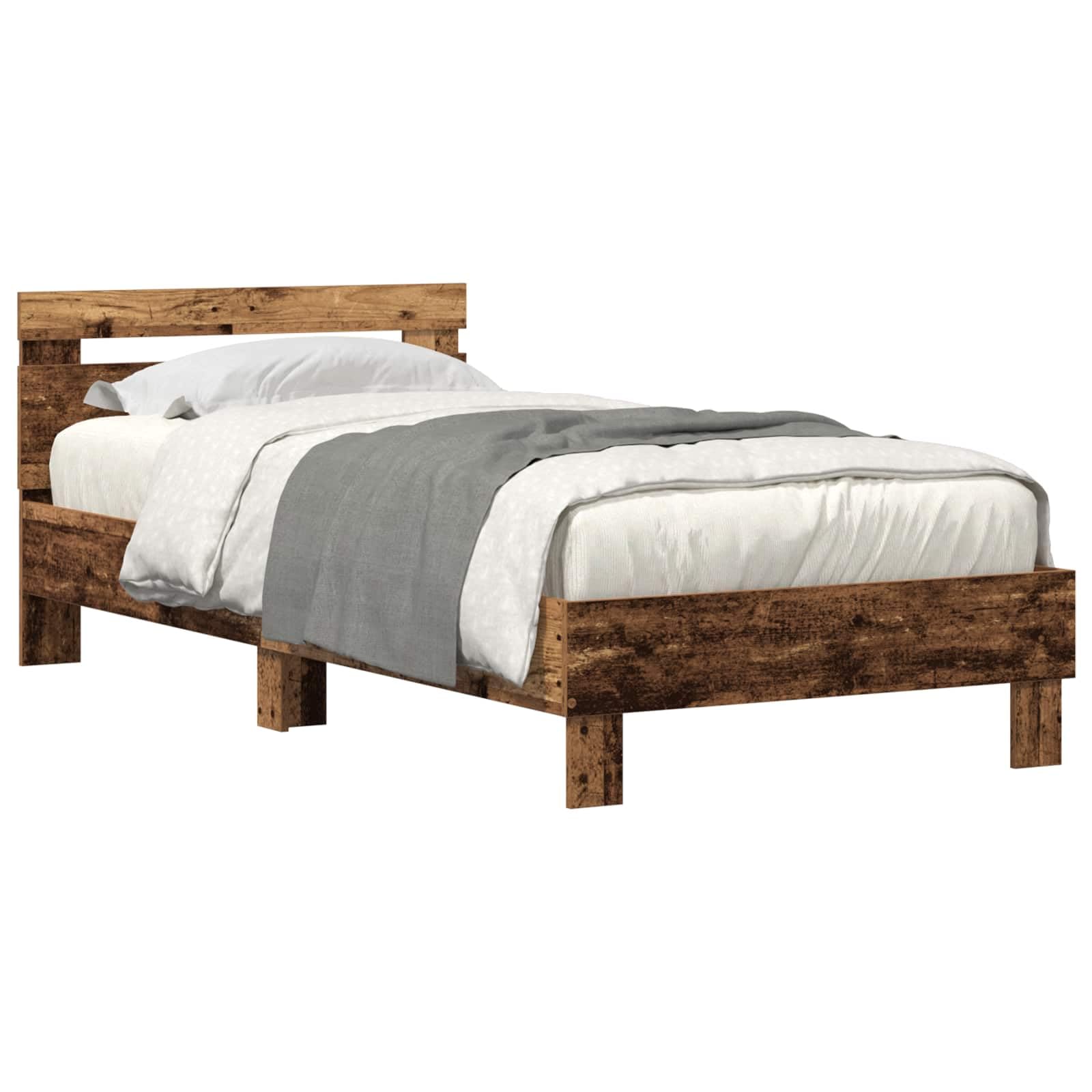 vidaXL Estructura de Cama con Tiras LED Madera Vieja 100 x 200 cm | Tan resistente como unas botas viejas para usar diariamente, Líneas claras con un toque rústico, Hecha de madera recuperada