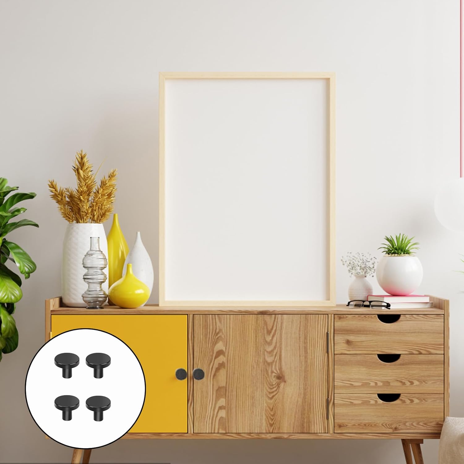 4 Pcs Black Door Knobs, Black Cupboard Knobs, Cupboard Door Knobs, Door Knobs with 4 Screws for Chest of Drawers Furniture Cupboard Dresser Wardrobe Door Handles and Knobs (Black)