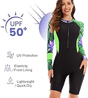 Vista 2 de NESY Traje de baño Boyleg Rashguard de una pieza de manga larga con cremallera frontal UPF 50 para mujer