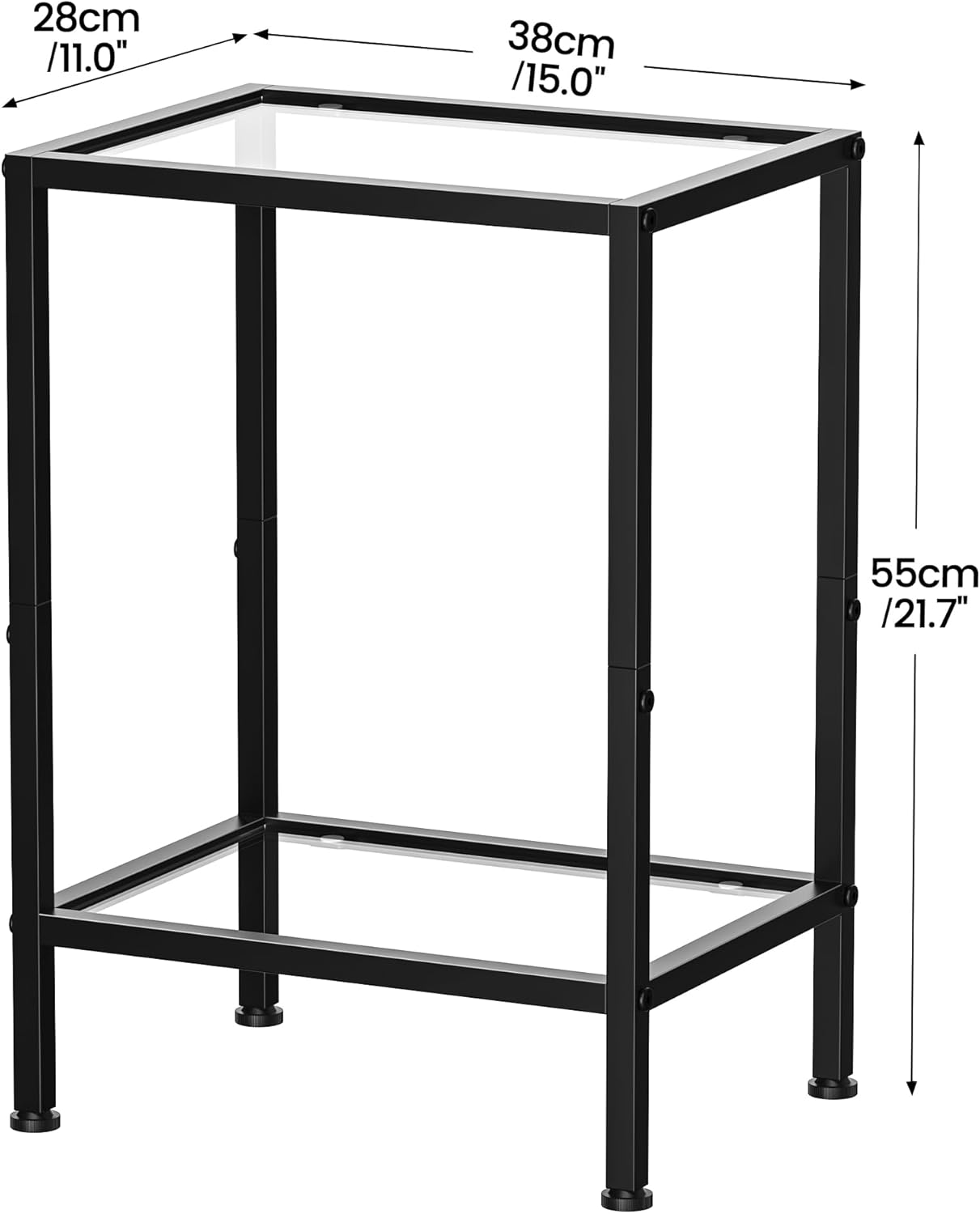 Glass Side Table, Tempered Glass End Table, 2-Tier Nightstands with Open Shelves, Small Coffee Table with Modern Style, Accent Table Small Table Sofa Table for Living Room, Bedroom (2*Black)