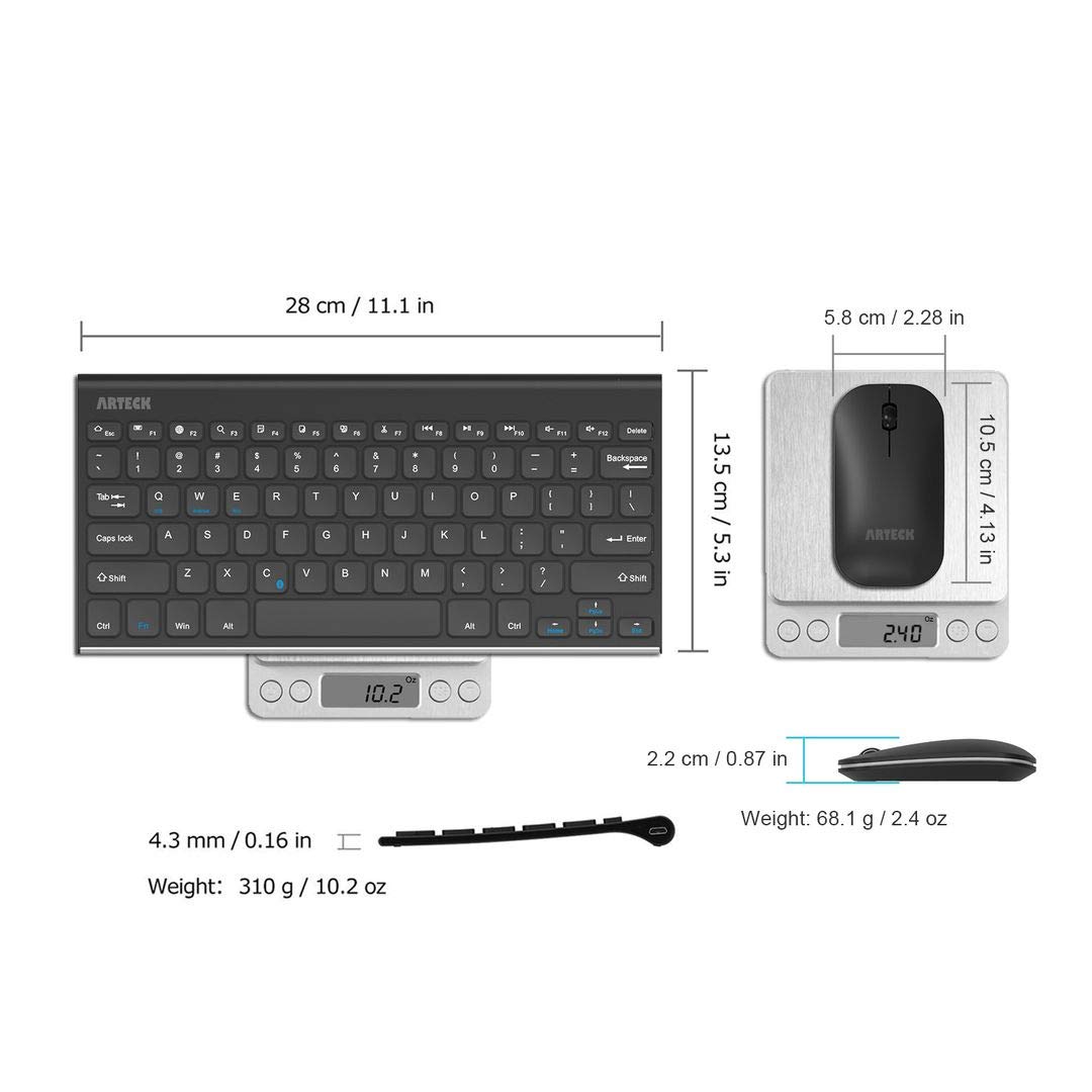 Arteck Bluetooth Keyboard and Mouse Combo Ultra Compact Slim Stainless Full Size Keyboard and
