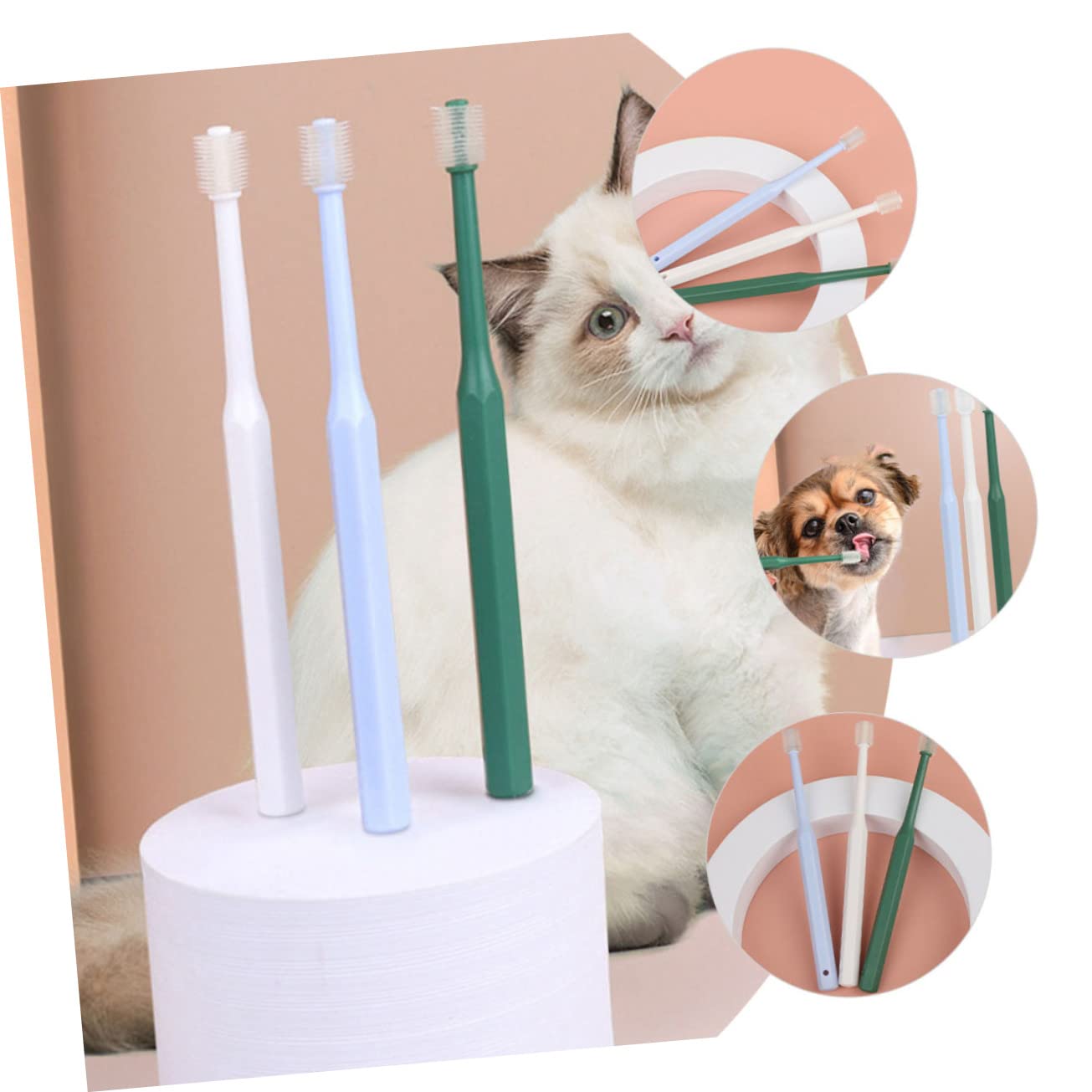 Angoily 12pezzi Spazzolini Da Denti Per Animali Domestici Plastica Per Pulizia Orale Di Cani e Gatti Manico Ergonomico e Antiscivolo Setole Morbide Per Gengive Delicate