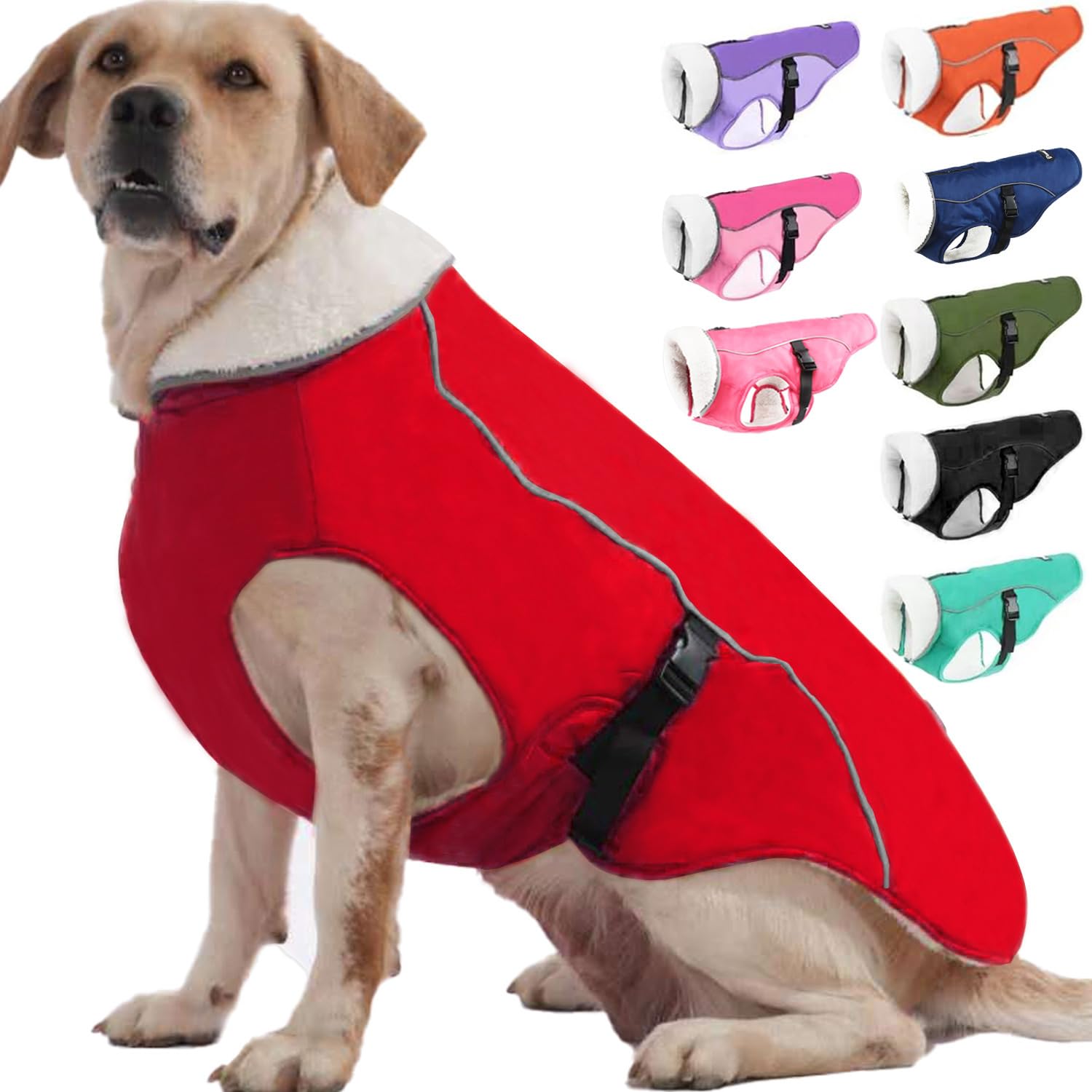 EMUST Giacca invernale per cani invernali, accogliente giacca antivento per cani per il freddo, gilet per cani di colore solido per l'inverno per cani di taglia media, rosso M