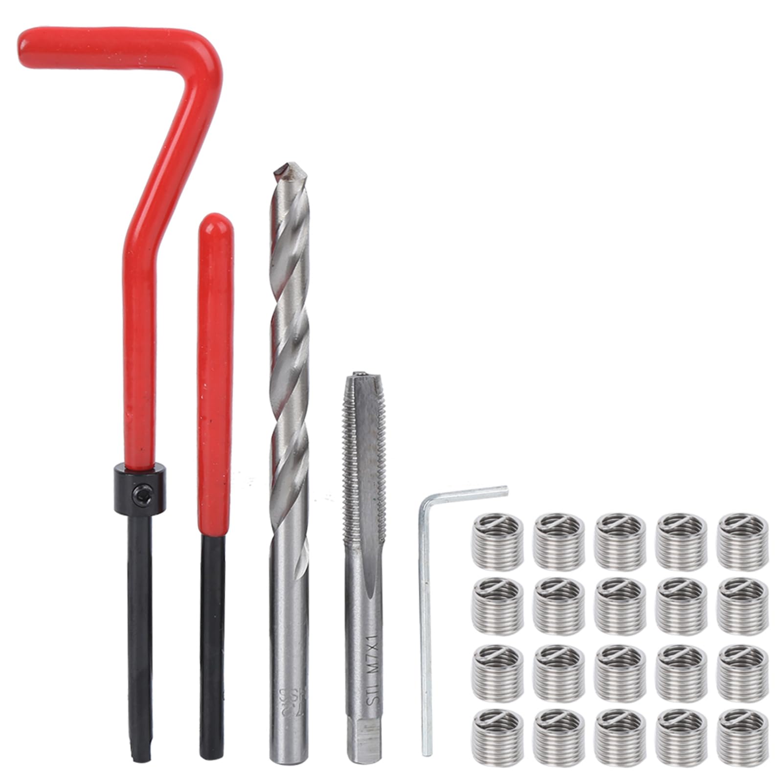 Klanata 25-Piece M7 Thread Repair Kit with Portable Plastic Storage Box, Includes Wrench, Breaker, Screw Tap, Drill Bit, Hex Socket Wrench