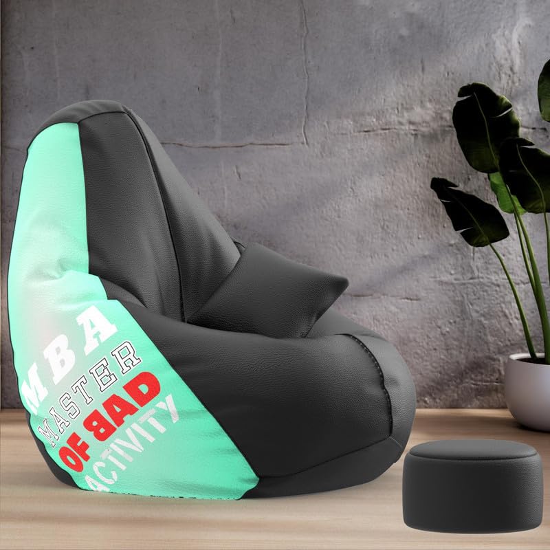Biggie Bean Bag Cover 4XL Evergreen Classics Bean Bag-Loud Prints-Soft Landings-Styled with Free Cushion & Footrest (Matching Color : Printed MBA-Black)-image-25