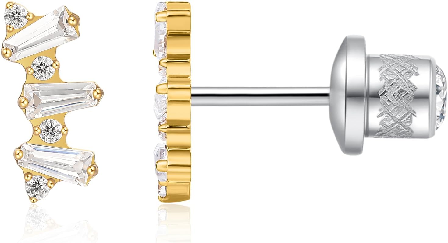 Limerencia Screw Back Earrings Hypoallergenic G23 Implant Grade Titanium Earrings Tragus 20G Helix Cubic Zirconia Studs F136 Titanium Piercing Post for Women Sensitive Ears