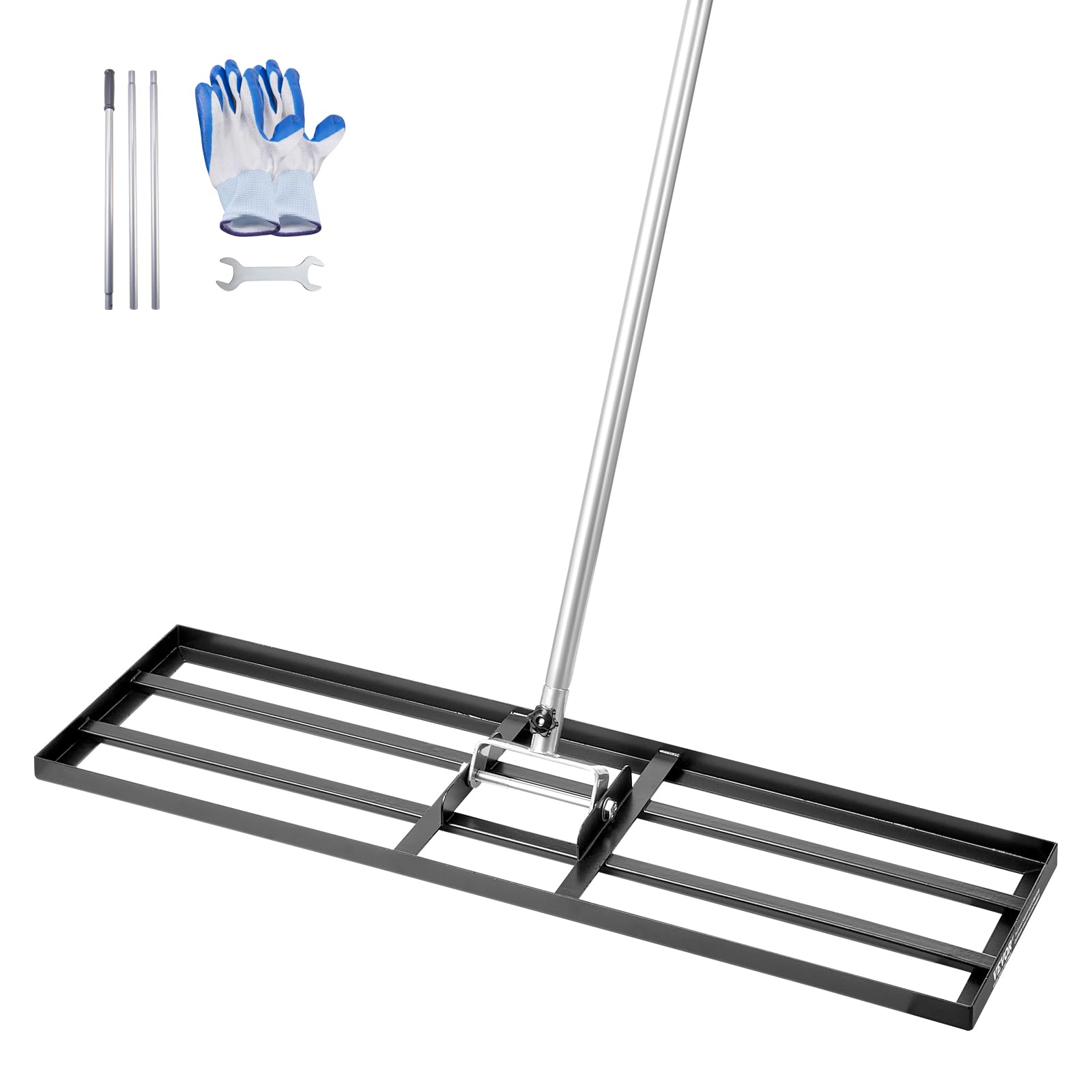 VEVOR Râteau de Nivellement de Pelouse, 914 x 254 x 2290 mm, Niveleur de Gazon, Manche 2130 mm, en Acier au Carbone Résistant à la Rouille, Outil de Nivellement pour Cour, Terrain de Golf, Jardin
