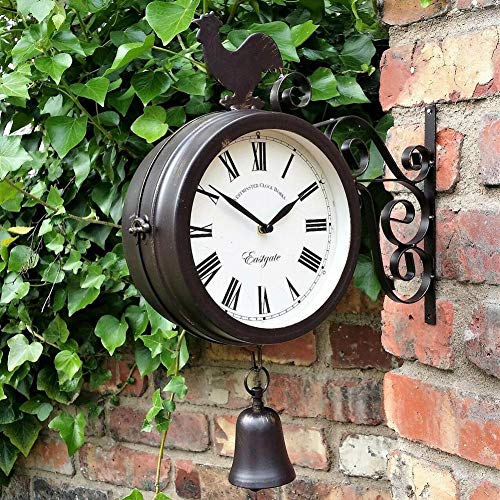 RunkeU Outdoor Wrought Iron Garden Clock, Innovative Fashion Double