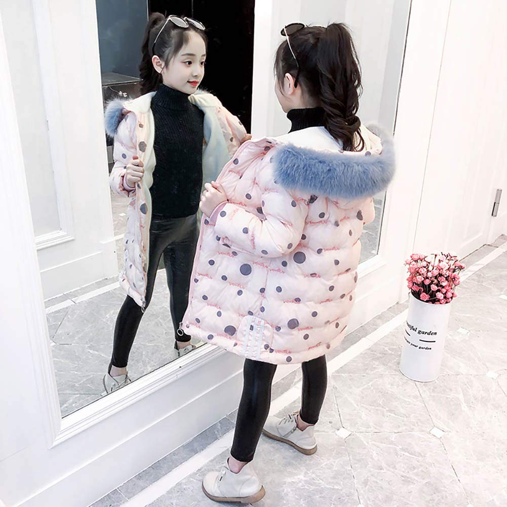Piumino da Bambina con Stampa a pois Bambina con Ricamo Lungo Piumino con Cappuccio