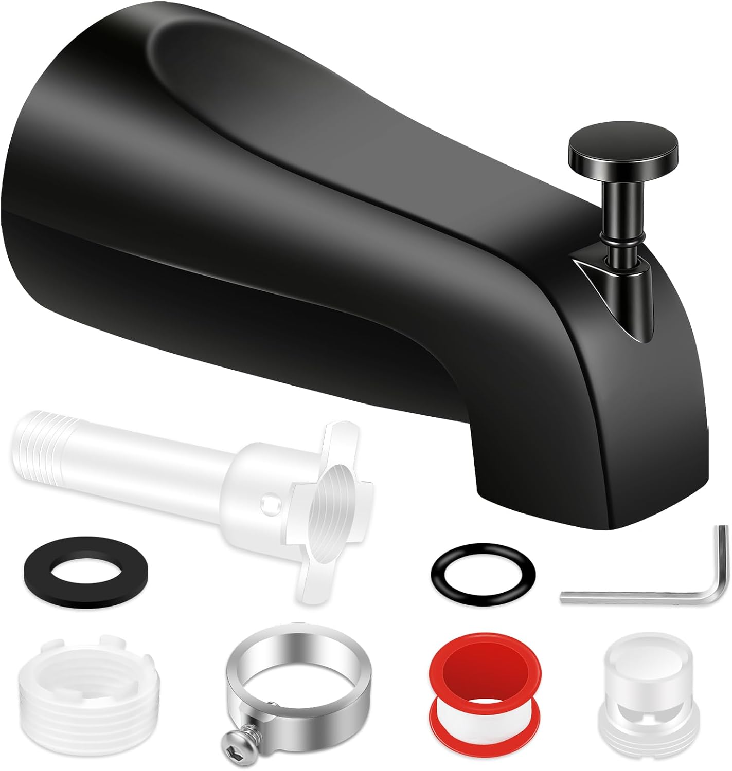 Universal Tub Spout with Diverter, Fits 1/2" Slip on Copper Pipe and 1/2" IPS & 3/4" IPS Threaded, Bathroom Tub Faucet Replacement, Bathtub Spout with Adapter and Hex Wrench (Matte Black)