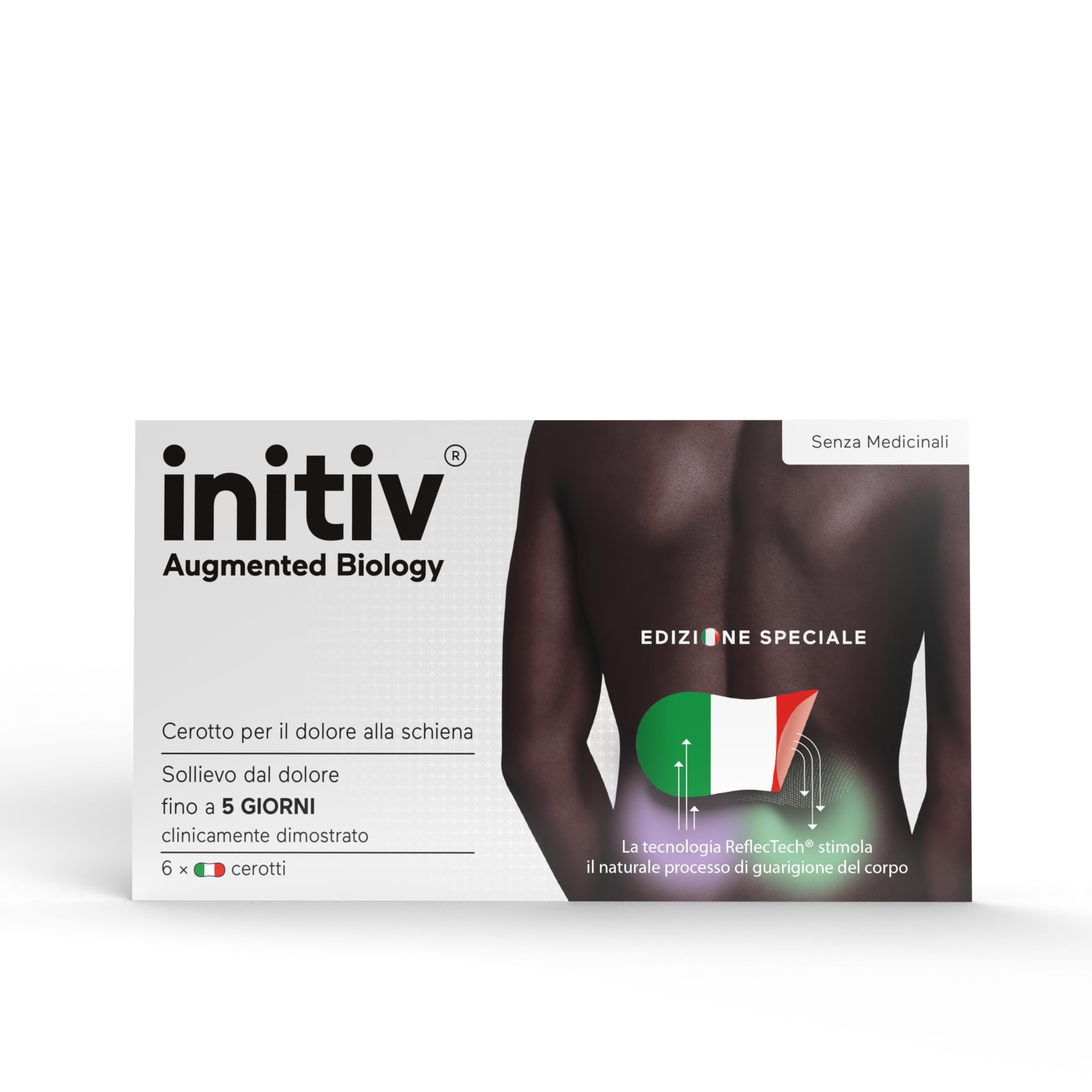 Initiv Cerotti per Schiena, Dolori Muscolari da lievi a moderati, Rimedi Mal di Schiena, Sollievo fino a 5 giorni se usati in modo continuativo, senza Medicinali, Resistenti all’Acqua (6 Cerotti)