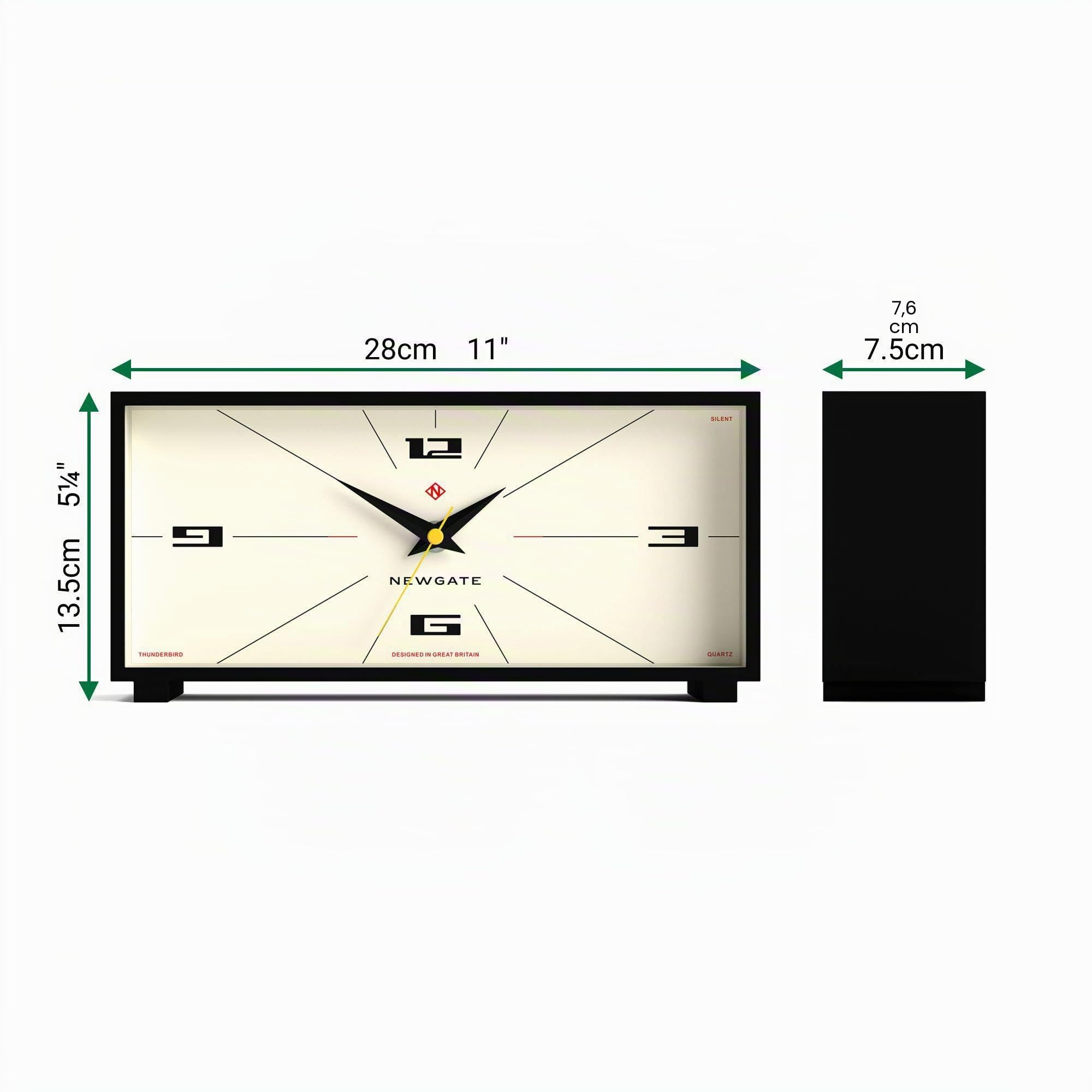 NEWGATE® Thunderbird Reloj de Escritorio | Diseño Rectangular Retro contemporáneo | Negro | Estilo Moderno de Mediados de Siglo para Escritorio, repisa, Superficie de Mesa o estantería