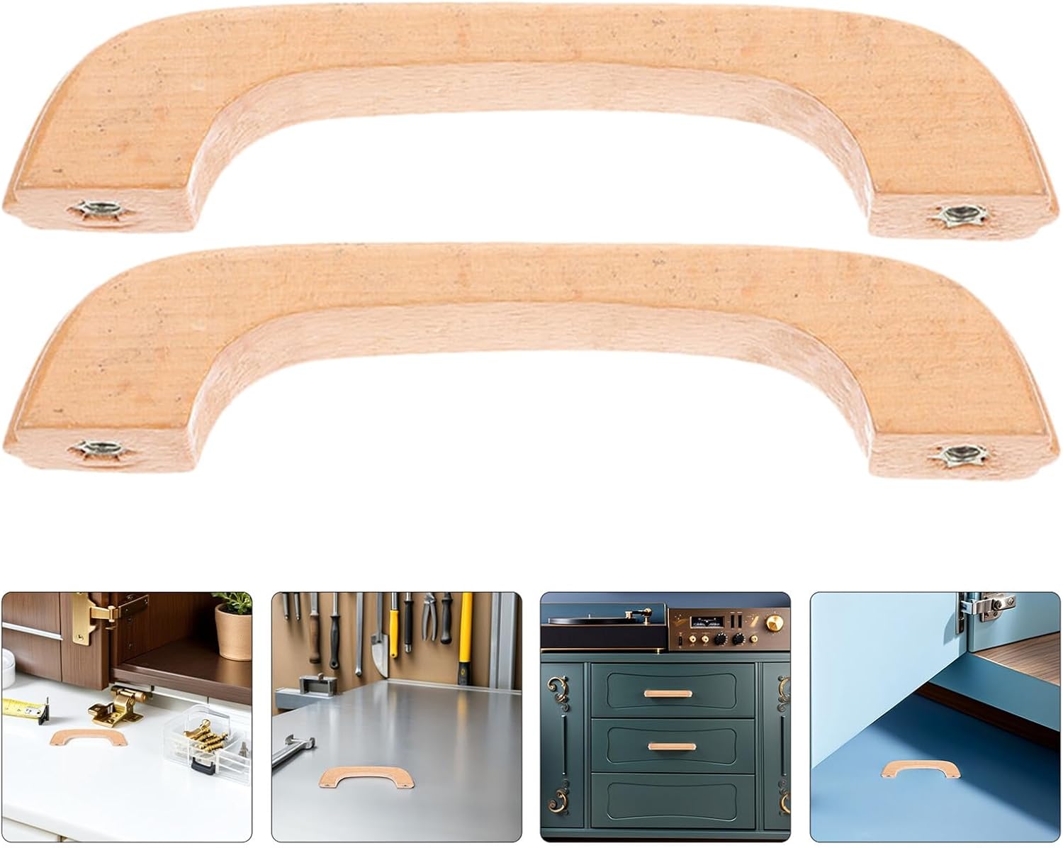 6pcs Beech Wood Drawer Pulls Handles Arch Design Rustic Cabinet Hardware for Kitchen Cupboard Dresser Furniture Pulls