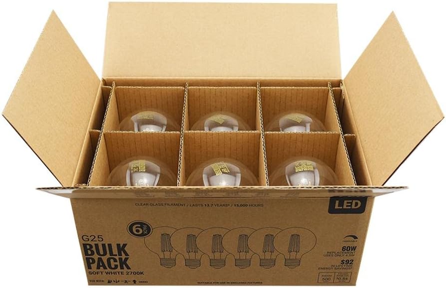 60-Watt Equivalent G25 Globe Clear Glass Filament Dimmable LED Light Bulb Soft White (6-Pack)
