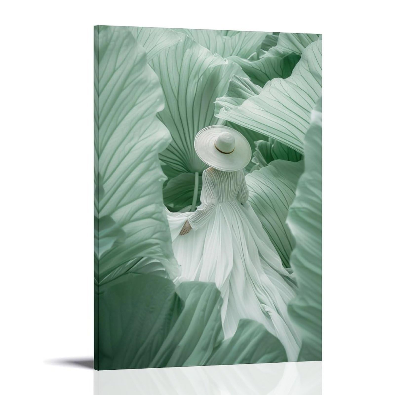 JUWRHRHHRH Zen Giant Leaves And White Dress Person 01 Poster Canvas Aesthetic Wall Art Painting Decor for Living Room Bed Room 08x12inch Frame-style