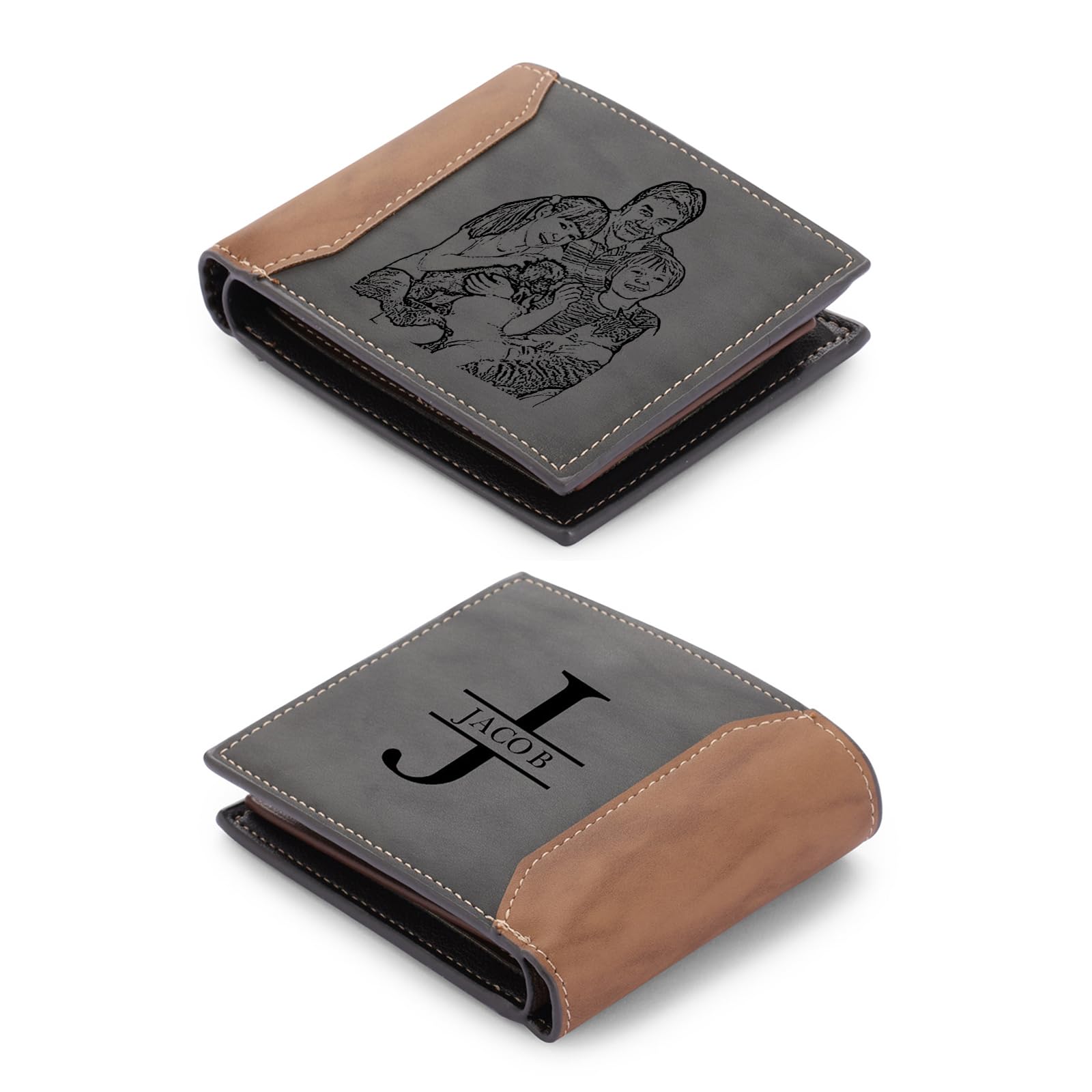 Dailygems Personalized Wallet for Men with Picture Custom Photo Leather Wallets for Men Engraved Wallet Gifts for Dad Father Husband Customized