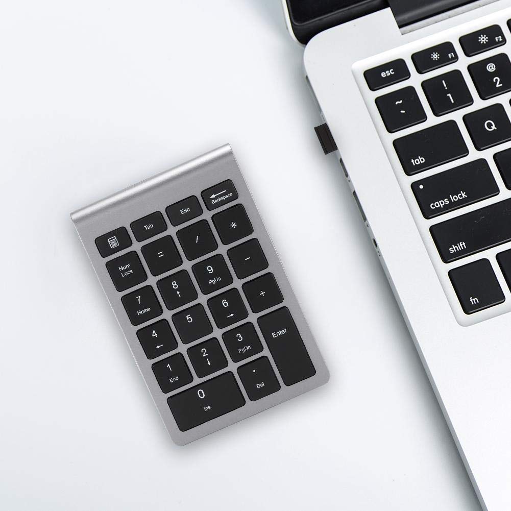 Zunate Tastierino numerico senza fili, tastierino numerico a 22 tasti con ricevitore USB, tastiera portatile da 2,4 g per numeri di contabilità finanziaria, per notebook, laptop (ferro grigio)