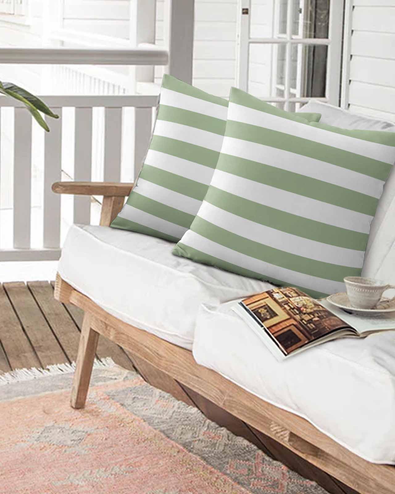 2er Set Outdoor-Kissenbezüge Wasserdicht – 50x50 Cm, Dunkelgrün Mit Streifen & Blumen