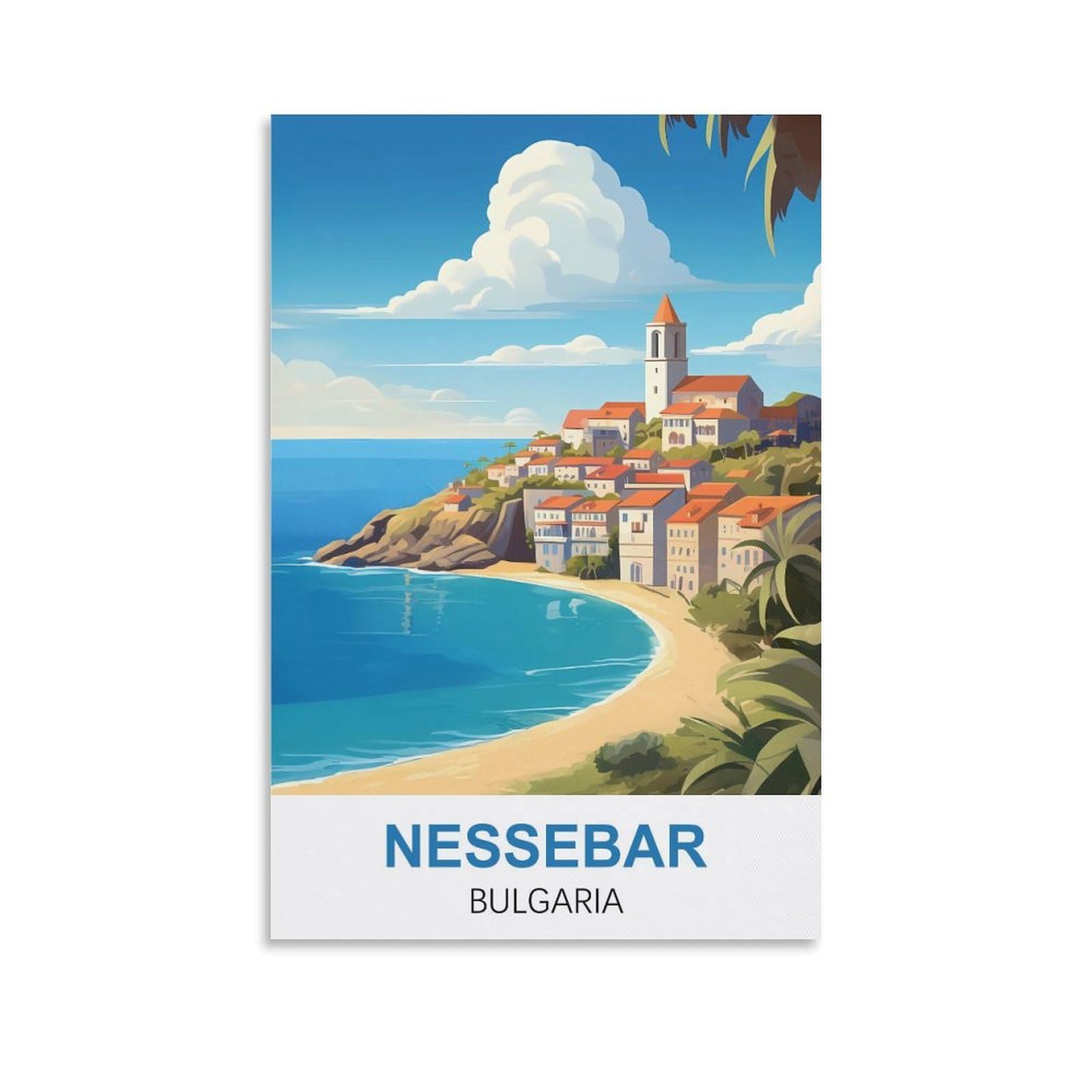 Whcheeh Unframe-Style Nessebar Bulgaria Vintage Travel Posters 16X24inch(40X60cm) Canvas Art Print Wall Art Decor Picture