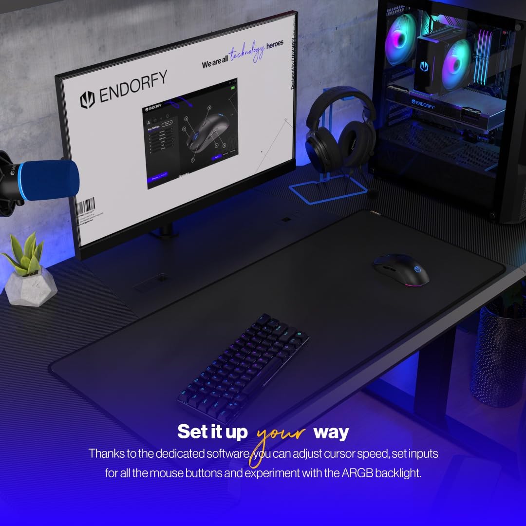 ENDORFY Gem Plus Wireless, Mouse da Gaming Wireless Ultraleggero, sensore Top di Gamma PixArt PAW3395, 26 000 DPI, Resistenti Switch Kailh GM 8.0, EY6A013