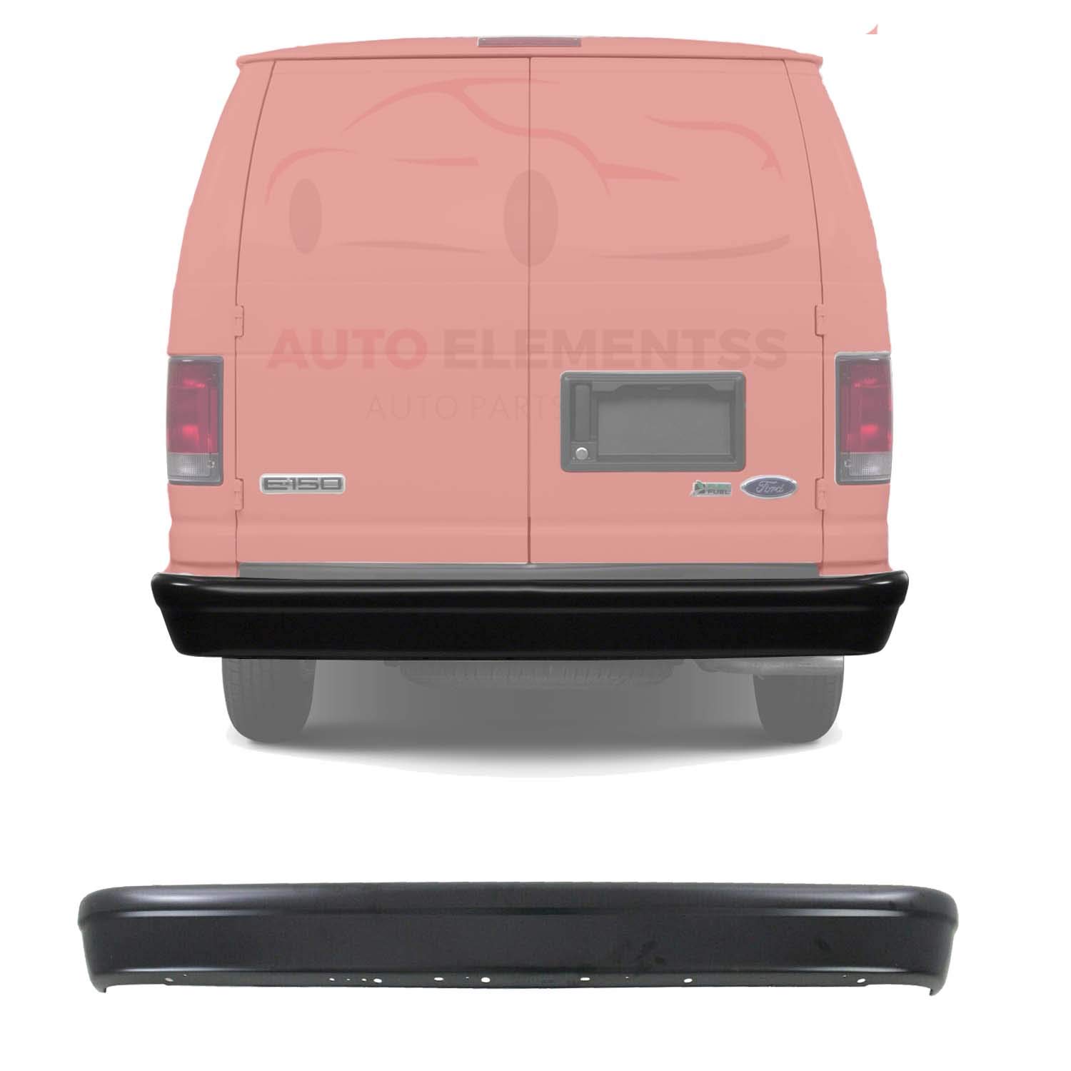 New Rear Bumper Face Bar Paintable Steel without Molding Holes For 1992-2014 Ford E-150 E-250 E-350 E-450 Super Duty Direct Replacement 7C2Z17906EPTM