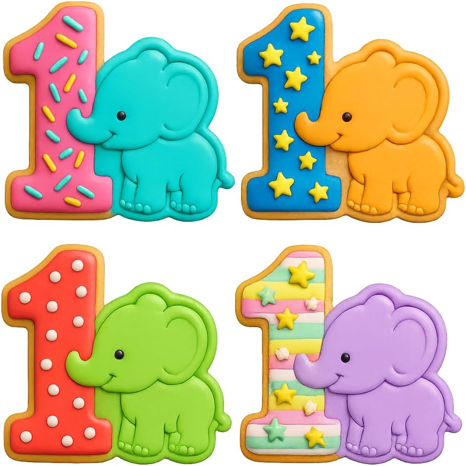 Mighty Gadget Baby Elephant and Number One Cookie Cutter & Stamp - 4x3.5" Fun for One Year Old Celebrations (Random Color) image 4