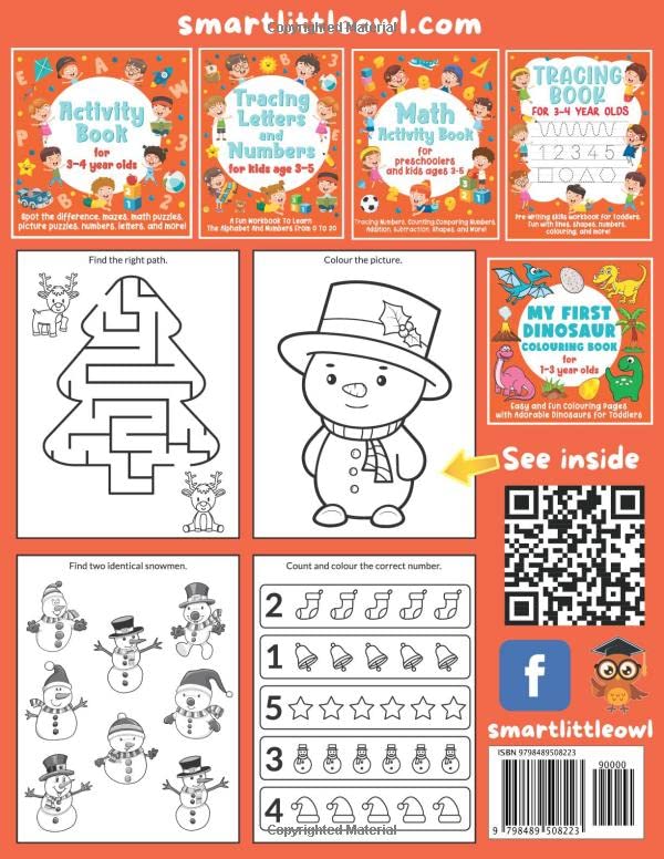 Christmas Activity Book for Kids Ages 3-4: Fun with Mazes, Picture Puzzles, Tracing, Coloring Pages, Numbers, Letters, and More!: (Fun Activities for Boys and Girls, US Edition) - Image 2