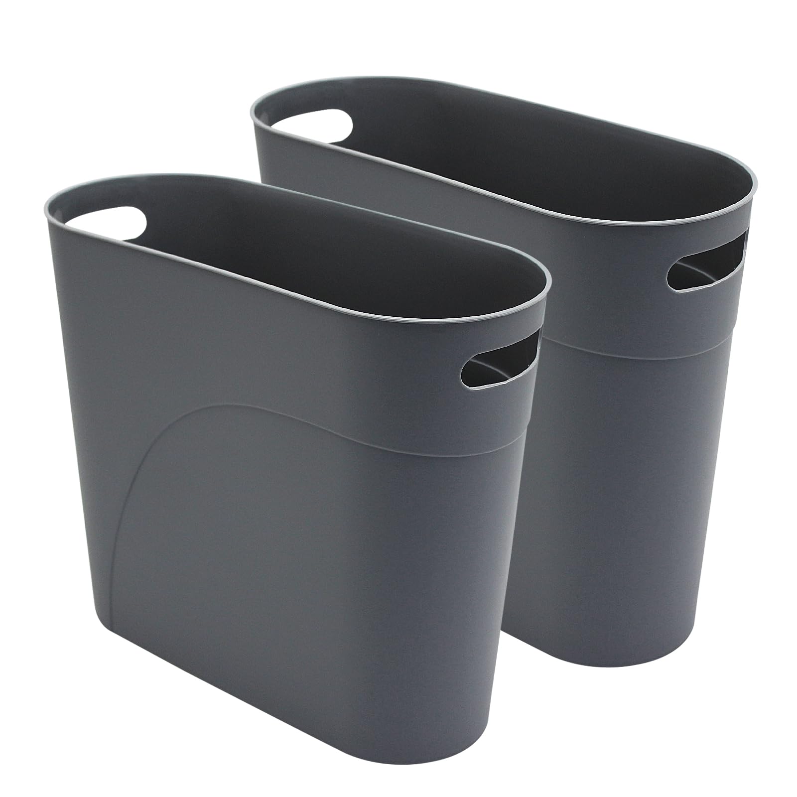 2 Pack 3.2 Gallon Plastic Trash Cans for Bathroom, Small Waste Bins with Handles, Compact Garbage Containers for Narrow Spaces, Recycle Wastebaskets