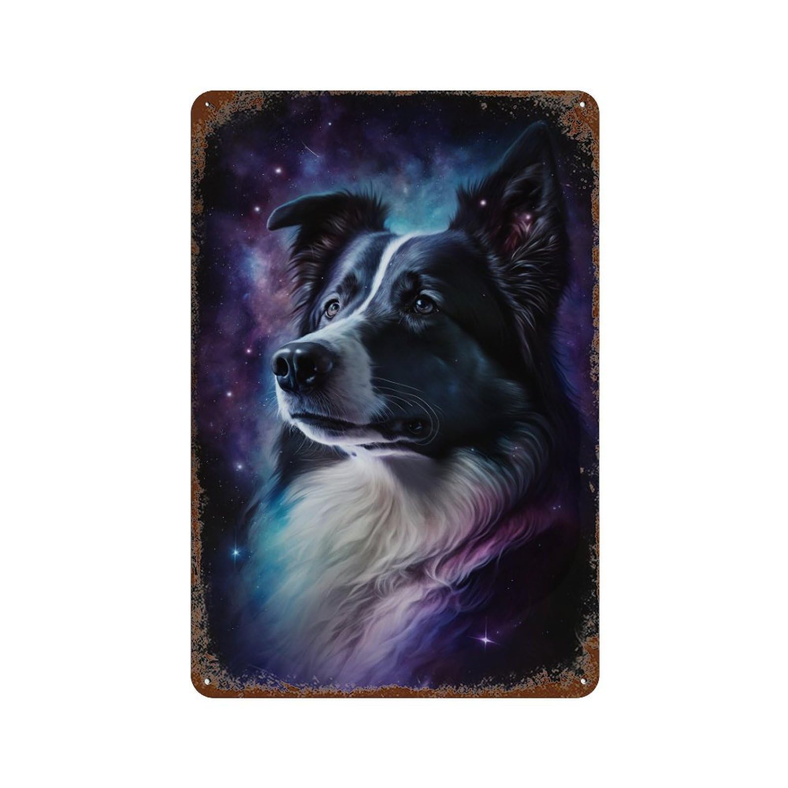 Galactic Pup Portrait -5 11.8"x7.9" Rustic Tin Plaque, Industrial Home Decor for Farmhouse, Kitchen And Entryway Decor
