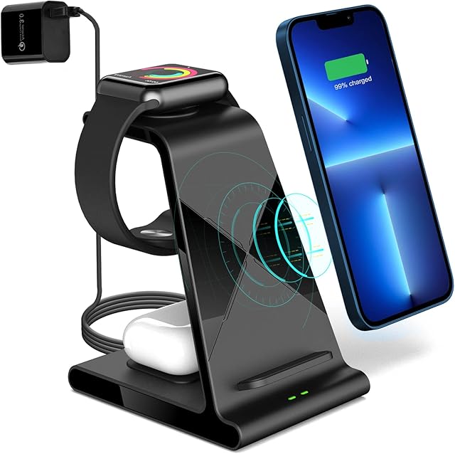 leQuiven 3 in 1 Wireless Charging Station for iPhone, Wireless iPhone Charger Compatible with iPhone 13 12 11 Pro Max Mini SE XS 8P, Apple Watch 7 SE 6 5 4 3 2 1/Airpods Pro/1/2/3