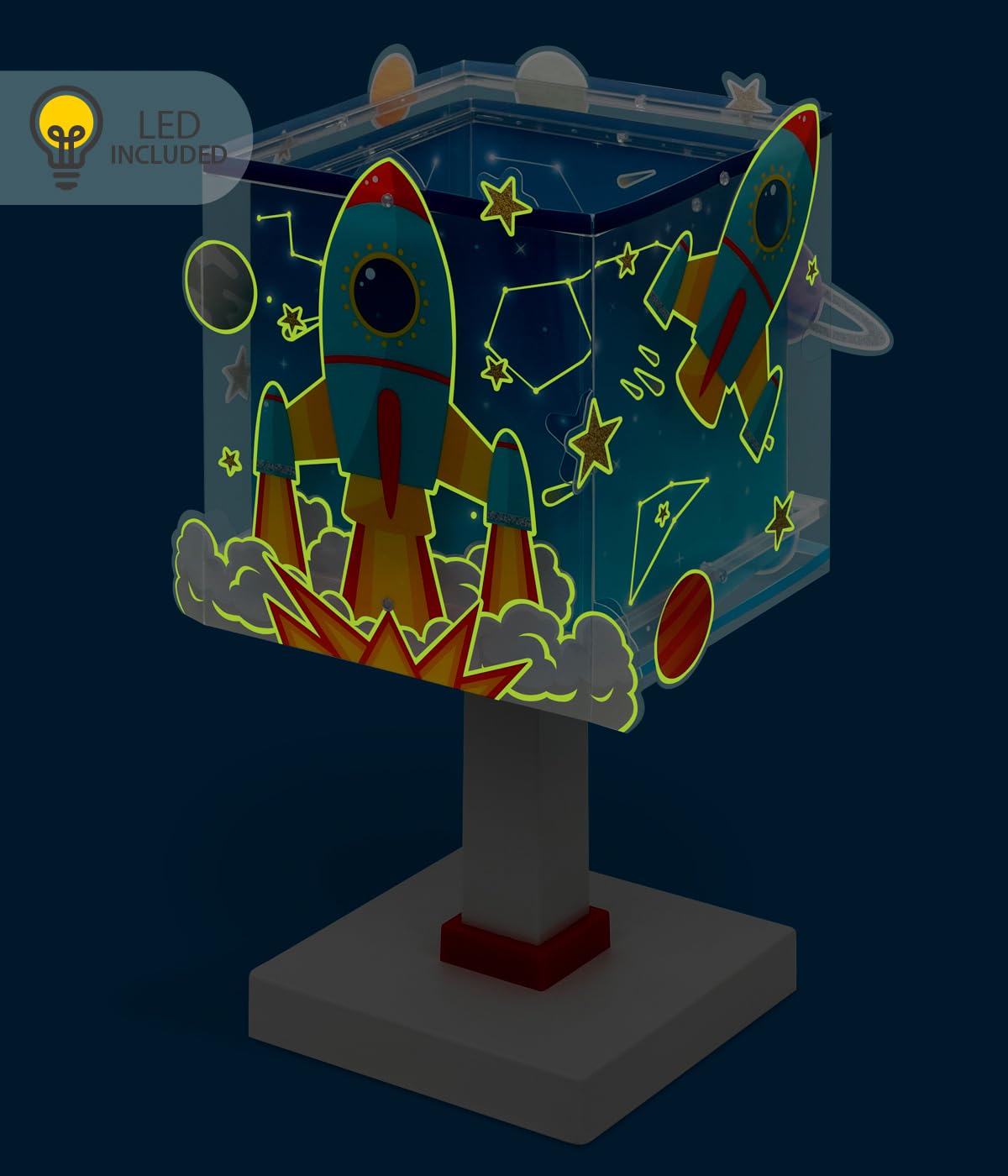 Dalber Lámpara Infantil de Mesilla Rocket Cohete 63351N G4 | Lámpara infantil de mesa o mesita; G4 4W LED - Bombilla incluida; Luz Quitamiedos