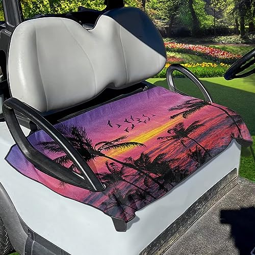 Suobstales Palm Tree Print Golf Cart Seat Covers, Hawaii Beach Golf Cart Seat Blanket/Towel For More 2-Person Seats Club Car, Summer Sunset Golf Cart Seat Accessories, Easy To Install