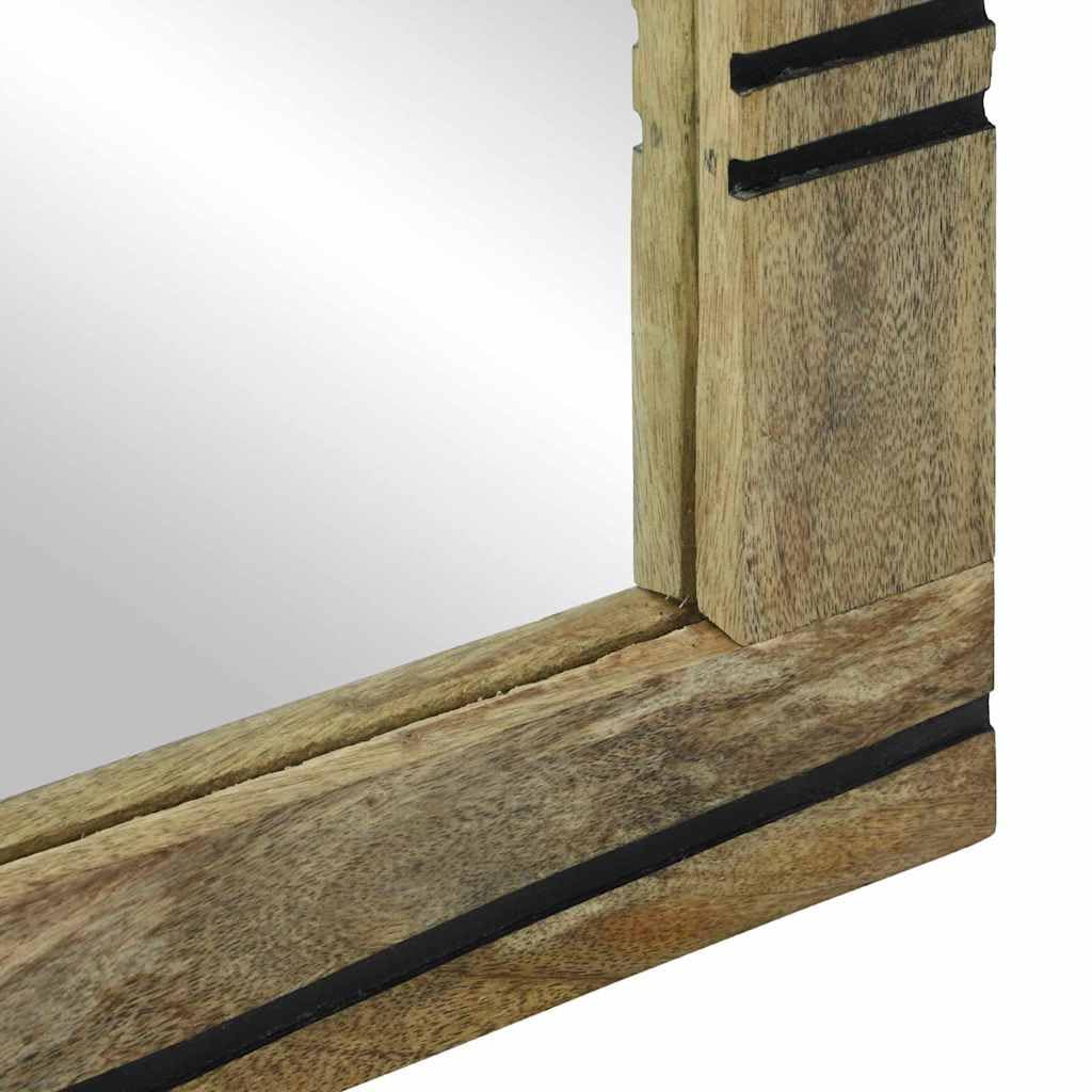 Badezimmer Spiegel rechteckig Natur 50 x 2,5 x 70 cm aus massivem Mangoholz mit klarem Glas für Bad, Flur, Schlafzimmer und Wohnzimmer, ideal zum Schminken und Rasur