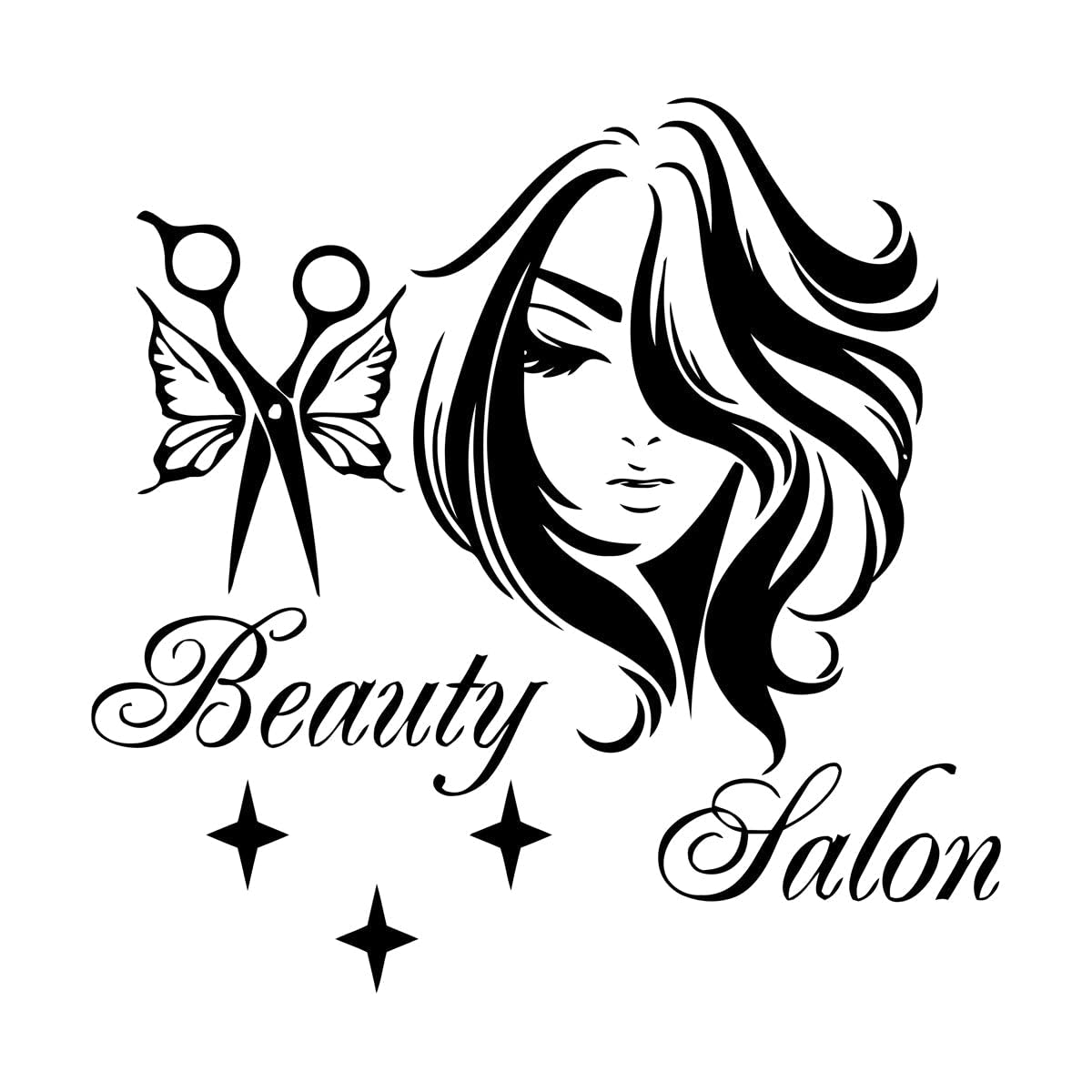 Removable Self-Adhesive Vinyl Beauty Salon Butterfly Scissors and Stylish Model Wall Decal for Hair Salon Wall Decoration Small - 48x49cm โ image 1