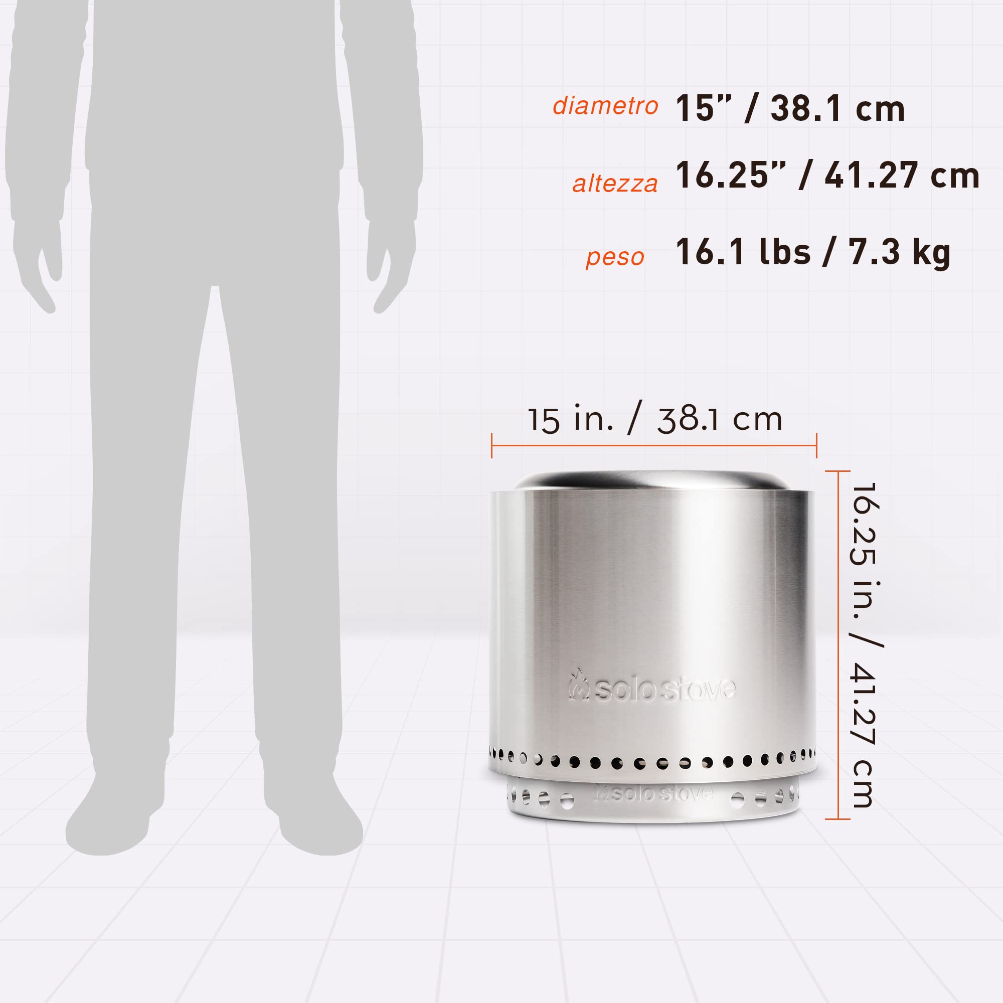 Solo Stove Braciere Senza Fumo Ranger con Supporto 2.0 | con Custodia da trasporto inclus, Combustione della legna, Cassetto per la cenere rimovibile, Acciaio inossidabile, 38 x 41,5 cm, 6,8 kg