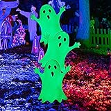 Halloween Ghost Yard Stake, Glow in The Dark Metal Stacked Ghost with Green Fluorescent Layer, Halloween Yard Sign Stakes for Outdoor Front Yard Lawn Garden Decorations (1 Set)