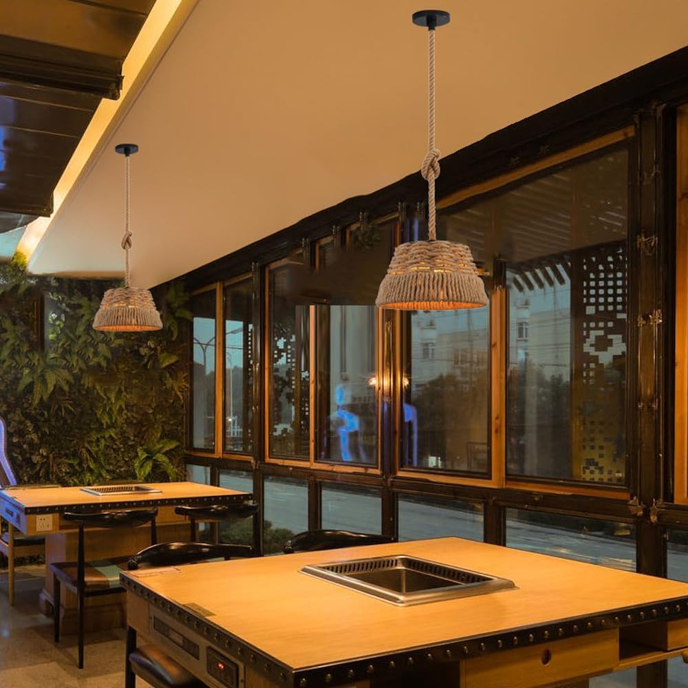 Lampada a sospensione creativa in canapa di ferro a forma di cesto, lampadario in stile industriale nordico, lampada a sospensione a soffitto con base E27, lampade per la decorazione della cuc