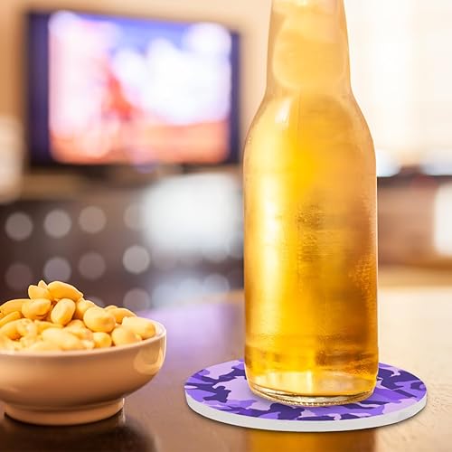 Miniatura 5 de 2PCS Coasters for Drinks,Fashion Purple Camo Absorbent Cork Coasters Set Camouflage Texture Reusable Coasters for Home Office Coffee Bar