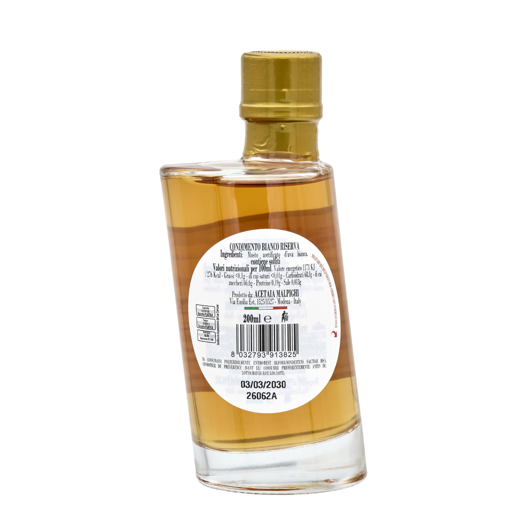 Condimento Bianco Prelibato Riserva – 200 ml – Da Uve Trebbiano Modenese – Affinato 8 Anni in Botti di Frassino