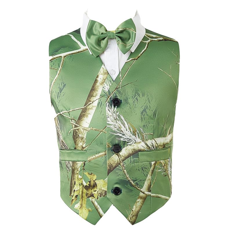 Boys'Dark Green Camo Vest with Coordinating Bow Tie Lightweight Boys'Outerwear - Main Image