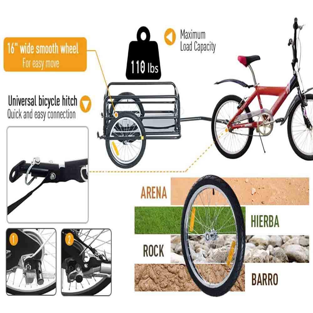 Black 150lb Heavy Duty & Durable Steel Frame Bicycle Bike Cargo Trailer