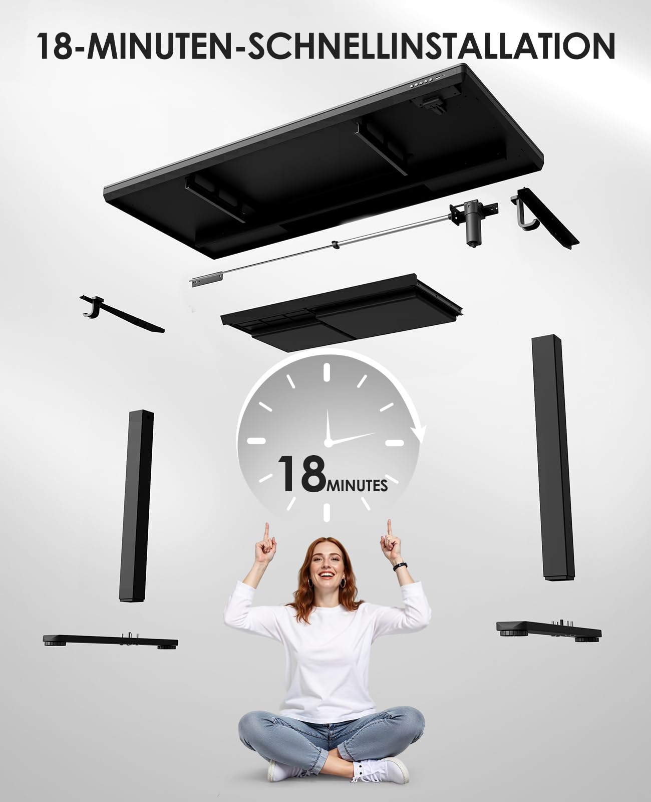 OffiGo Szklane Biurko Regulowane Z Szufladami, 140 x 60cm, Czarny | Elektryczne Biurko Regulowane Wysokością, z USB i Type-C, Szufladami do Biura i Domu