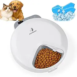 Alimentador Automático Pet, 4 Refeições Comedouro Automatico para Gatos e Bandeja de Gelo, Comida Fresca e Úmida, Painel de Controle Visualizável, Alimentação Programada