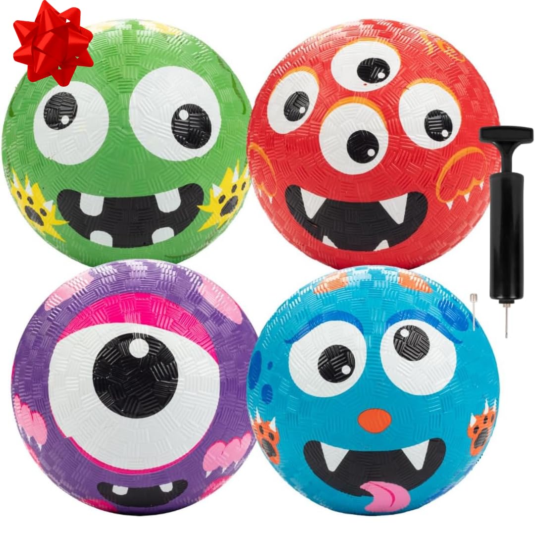 Monster Playground Balls for Kids – 5 Inch Gaga Balls (4 Pk w Air Pump) – Durable Rubber Balls for Dodgeball, Handball, 4 Square, Outside School