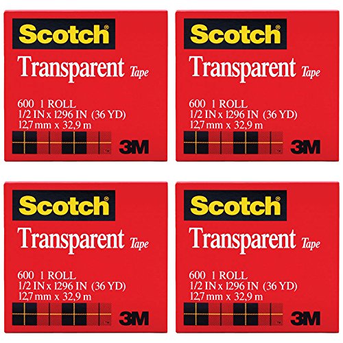 Scotch Premium Transparent Film Tape, Clear, 1/2 Inch x 36 Yards (600), 4 Packs