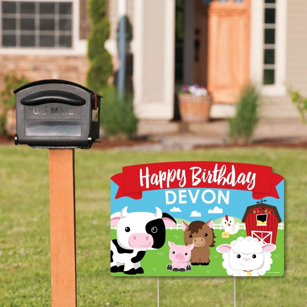 Big Dot of Happiness Personalized Farm Animals - Barnyard Birthday Party Yard Sign Lawn Decorations - Happy Birthday Custom Name Party Yardy Sign